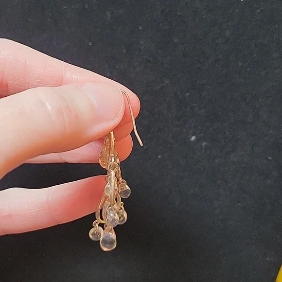 Silver Tone Chandelier Earrings with Clear Bead Accents - Picture 5 of 5